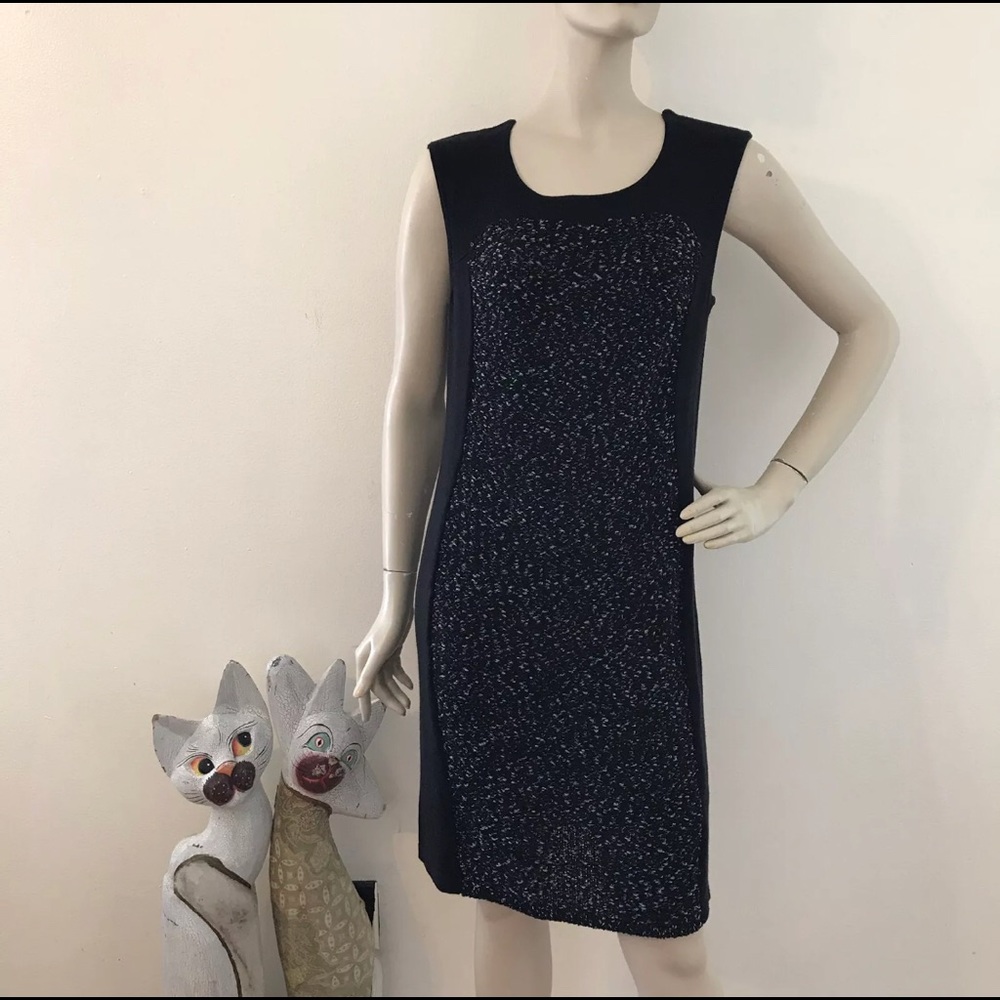 Black Gray Boucle Sweater Knit Jumper Dress M